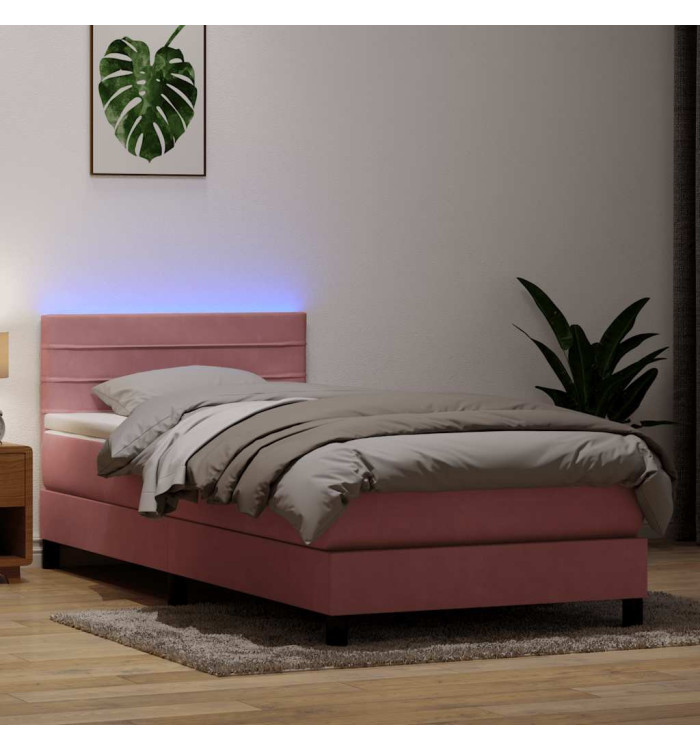 Sommier à lattes de lit avec matelas rose 90x220 cm velours | Mobilier & Déco