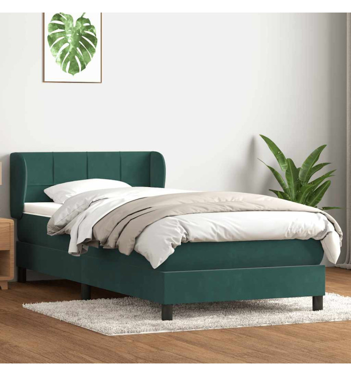 Sommier à lattes de lit et matelas vert foncé 80x210 cm velours | Mobilier & Déco