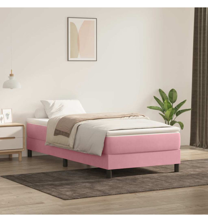 Sommier à lattes de lit sans matelas rose 90x220 cm velours | Mobilier & Déco