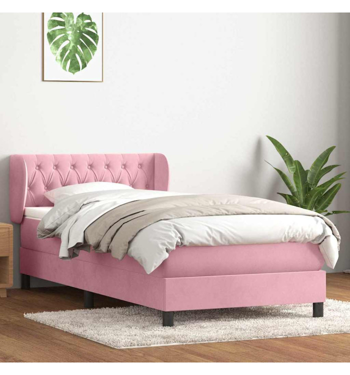 Sommier à lattes de lit avec matelas rose 90x220 cm velours | Mobilier & Déco