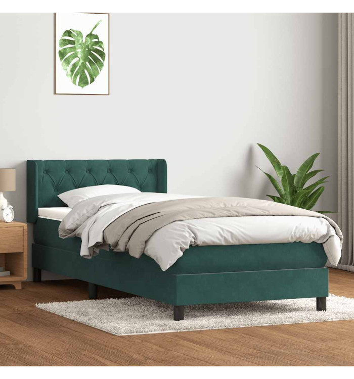 Sommier à lattes de lit et matelas vert foncé 80x210 cm velours | Mobilier & Déco
