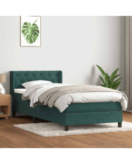 Sommier à lattes de lit et matelas vert foncé 80x210 cm velours | Mobilier & Déco