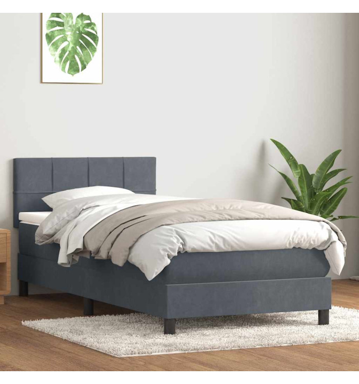 Sommier à lattes de lit et matelas gris foncé 80x220 cm velours | Mobilier & Déco