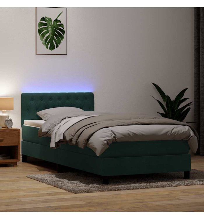 Sommier à lattes de lit et matelas vert foncé 80x210 cm velours | Mobilier & Déco