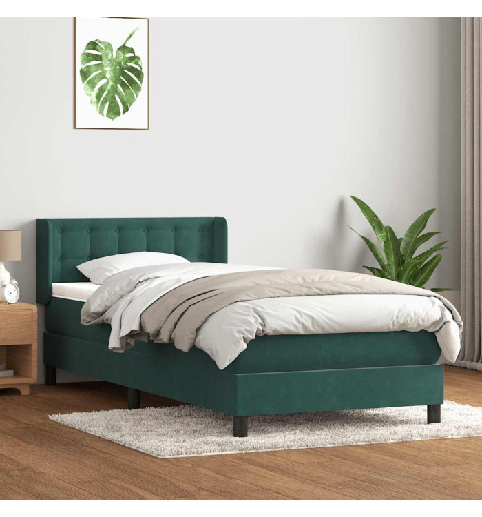 Sommier à lattes de lit et matelas vert foncé 80x210 cm velours | Mobilier & Déco