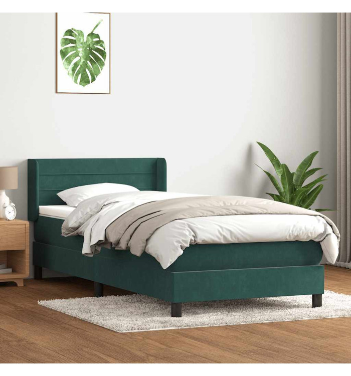 Sommier à lattes de lit et matelas vert foncé 80x210 cm velours | Mobilier & Déco