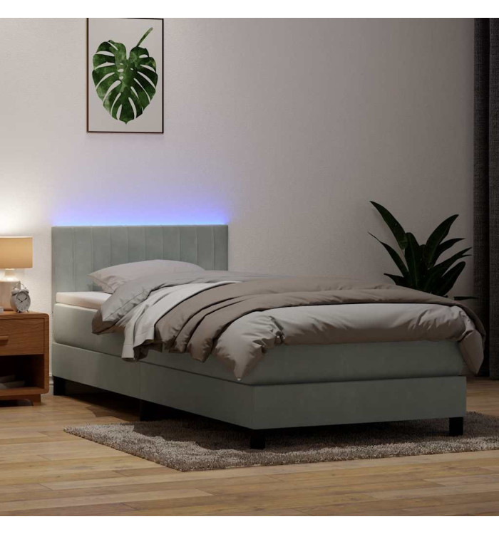 Sommier à lattes de lit et matelas gris clair 90x220 cm velours | Mobilier & Déco