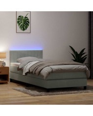 Sommier à lattes de lit et matelas gris clair 90x220 cm velours | Mobilier & Déco