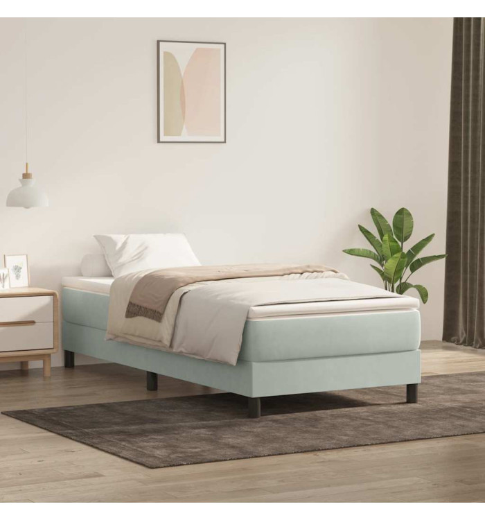 Sommier à lattes de lit et matelas gris clair 80x210 cm velours | Mobilier & Déco