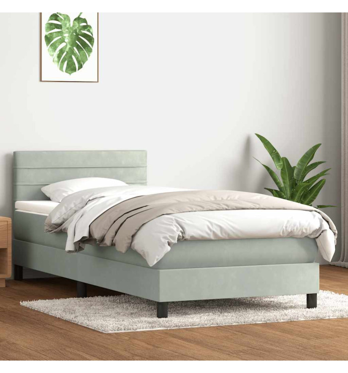 Sommier à lattes de lit et matelas gris clair 80x210 cm velours | Mobilier & Déco