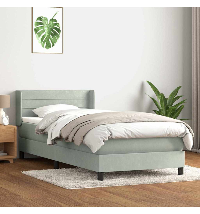 Sommier à lattes de lit et matelas gris clair 80x210 cm velours | Mobilier & Déco