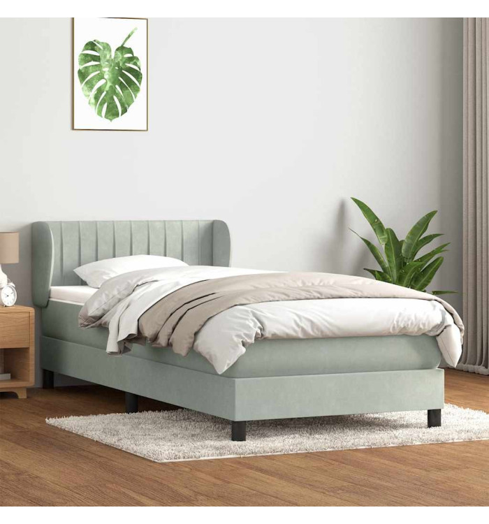 Sommier à lattes de lit et matelas gris clair 90x220 cm velours | Mobilier & Déco