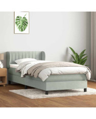 Sommier à lattes de lit et matelas gris clair 90x220 cm velours | Mobilier & Déco