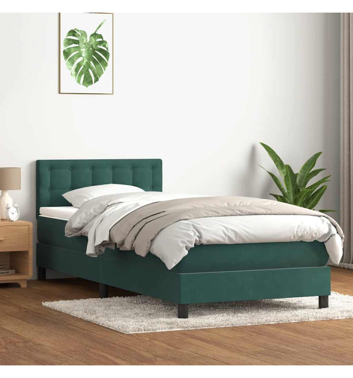 Sommier à lattes de lit et matelas vert foncé 80x220 cm velours | Mobilier & Déco