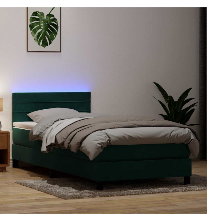 Sommier à lattes de lit et matelas vert foncé 80x220 cm velours | Mobilier & Déco