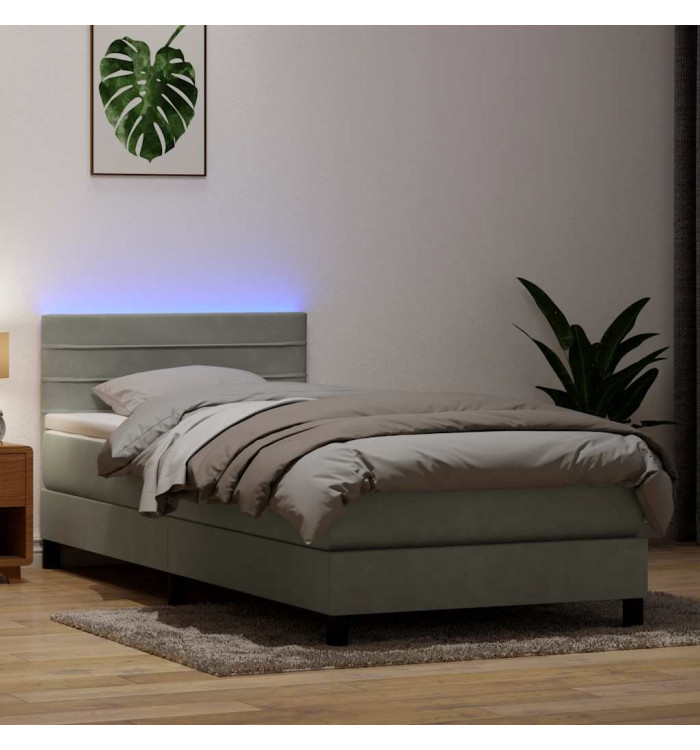 Sommier à lattes de lit et matelas gris clair 80x210 cm velours | Mobilier & Déco