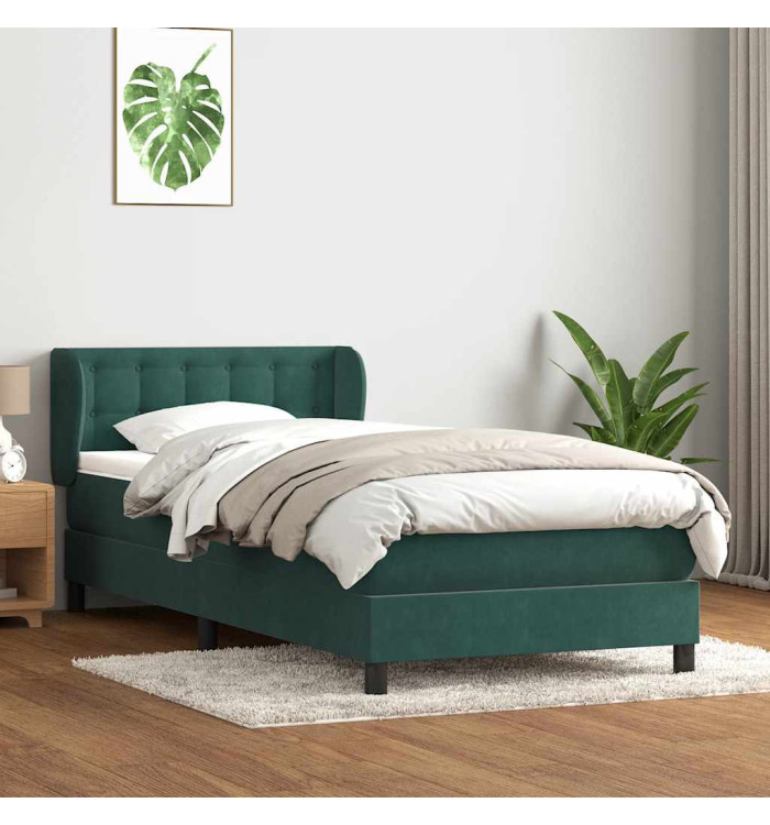 Sommier à lattes de lit et matelas vert foncé 80x220 cm velours | Mobilier & Déco