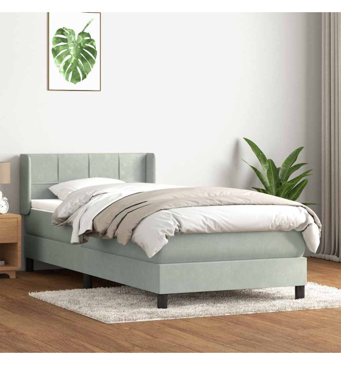 Sommier à lattes de lit et matelas gris clair 80x210 cm velours | Mobilier & Déco