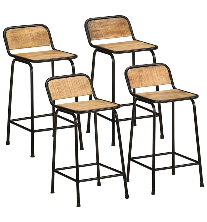 Tabourets de bar lot de 4 bois massif manguier brut | Mobilier & Déco
