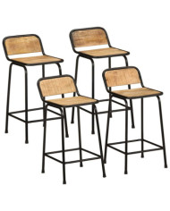 Tabourets de bar lot de 4 bois massif manguier brut | Mobilier & Déco