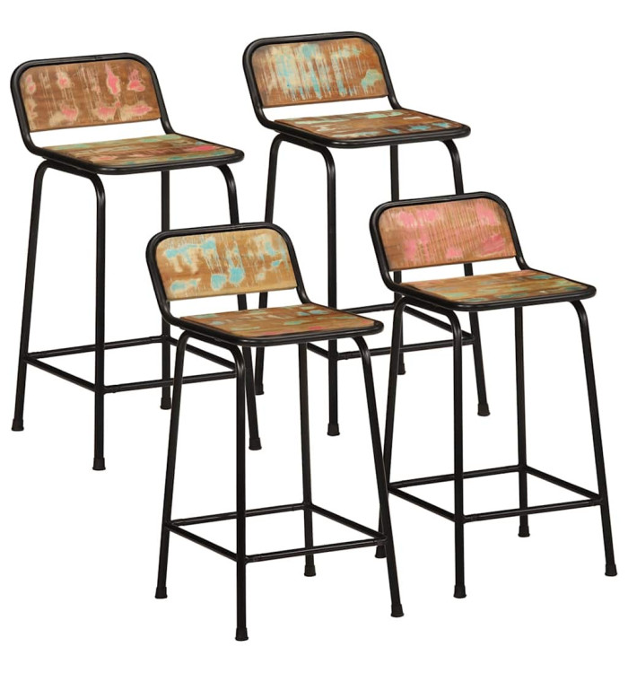 Tabourets de bar lot de 4 46x35,5x80cm bois massif récupération | Mobilier & Déco