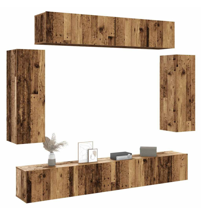 Ensemble de meuble TV mural 6 pcs vieux bois bois d'ingénierie | Mobilier & Déco