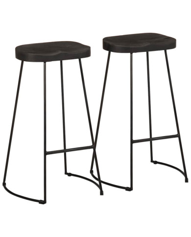 Tabourets de bar lot de 2 noir 45x40x78 cm bois manguier massif | Mobilier & Déco