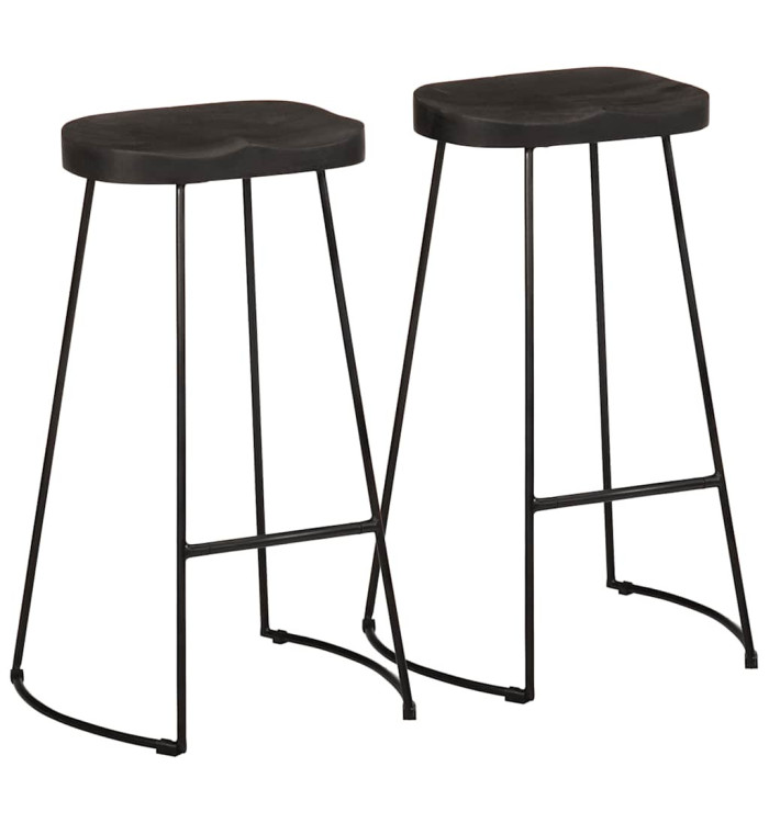 Tabourets de bar lot de 2 noir 45x40x78 cm bois manguier massif | Mobilier & Déco