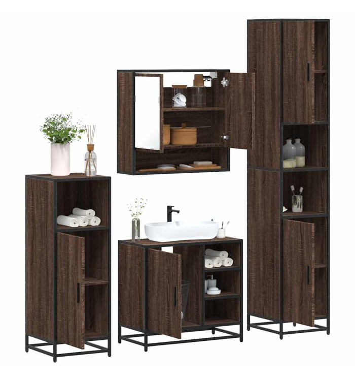 Ensemble de meubles de salle de bain 4 pcs chêne marron | Mobilier & Déco