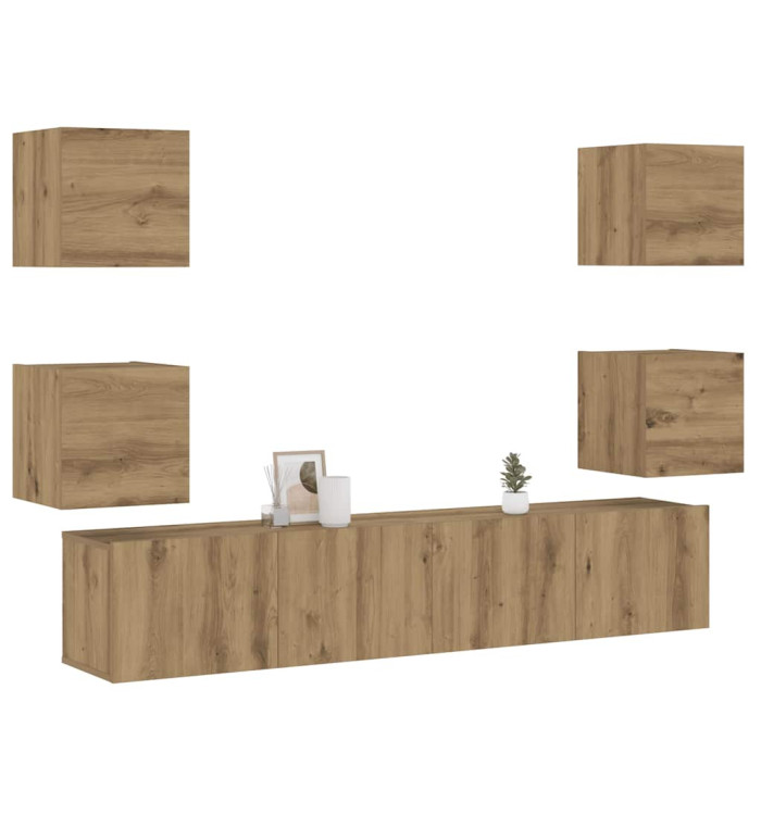 Meubles TV muraux 6 pcs chêne artisanal bois d'ingénierie | Mobilier & Déco