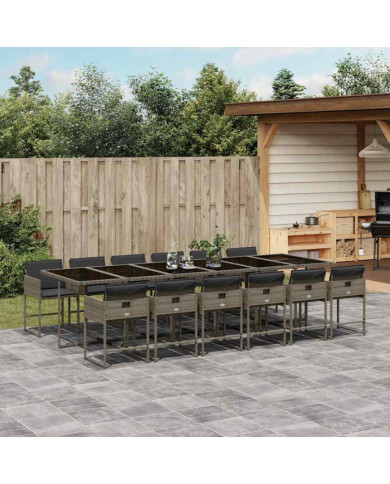 Ensemble à manger de jardin coussins 13 pcs gris résine tressée | Mobilier & Déco