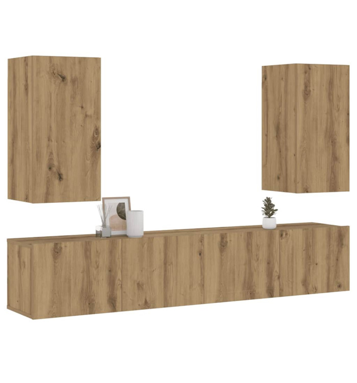 Meubles TV muraux 4 pcs chêne artisanal bois d'ingénierie | Mobilier & Déco