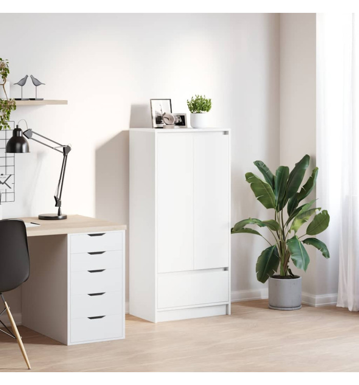 Armoire avec tiroir blanc 55,5x34x119,5 cm bois d'ingénierie | Mobilier & Déco