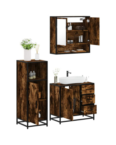 Ensemble de meubles de salle de bain 3 pcs Chêne fumé | Mobilier & Déco