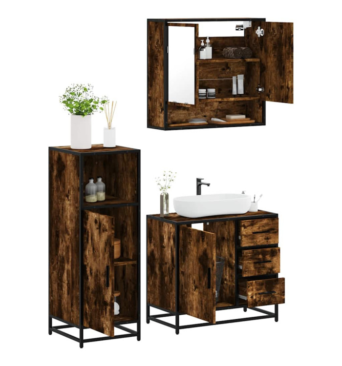 Ensemble de meubles de salle de bain 3 pcs Chêne fumé | Mobilier & Déco