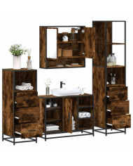 Ensemble meubles salle de bain 4 pcs chêne fumé bois ingénierie | Mobilier & Déco