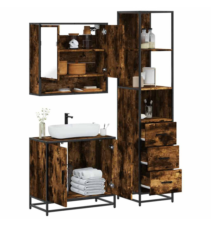 Ensemble de meubles de salle de bain 3 pcs Chêne fumé | Mobilier & Déco