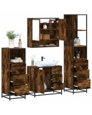 Ensemble meubles salle de bain 4 pcs chêne fumé bois ingénierie | Mobilier & Déco