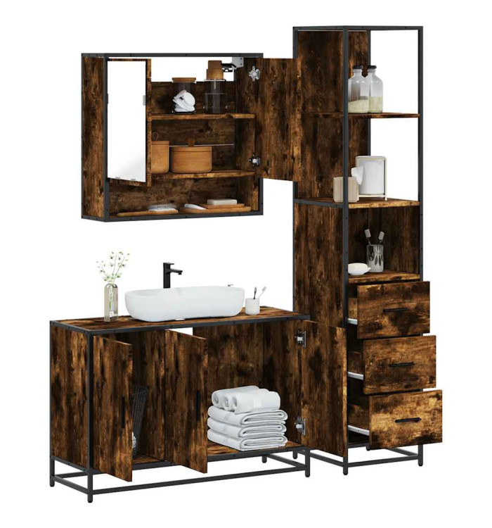 Ensemble de meubles de salle de bain 3 pcs Chêne fumé | Mobilier & Déco