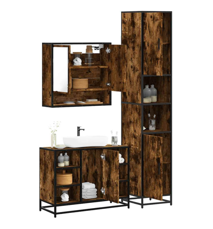 Ensemble de meubles de salle de bain 3 pcs Chêne fumé | Mobilier & Déco