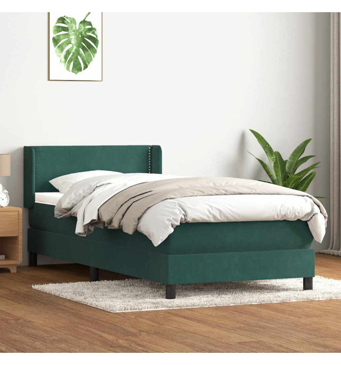 Sommier à lattes de lit et matelas vert foncé 90x210 cm velours | Mobilier & Déco