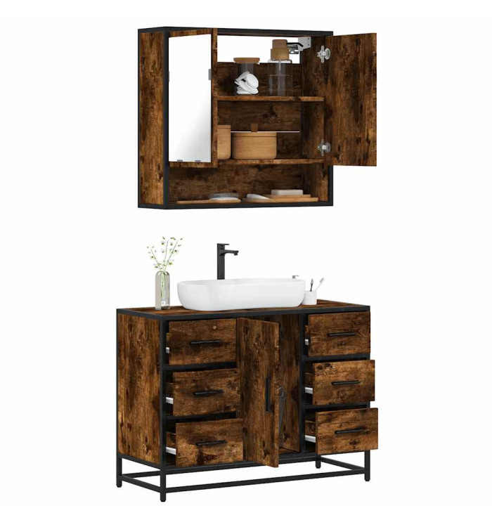 Ensemble de meubles de salle de bain 2 pcs Chêne fumé | Mobilier & Déco