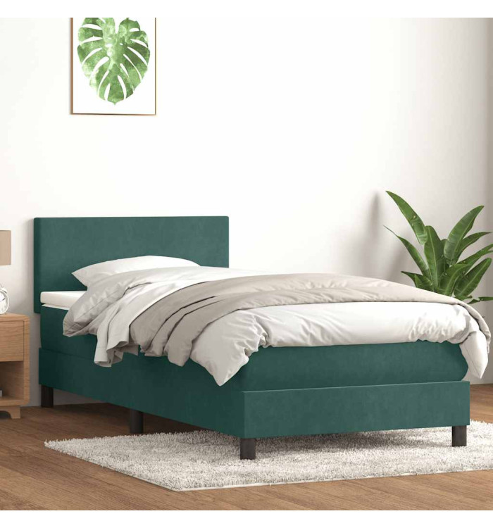 Sommier à lattes de lit et matelas vert foncé 90x210 cm velours | Mobilier & Déco