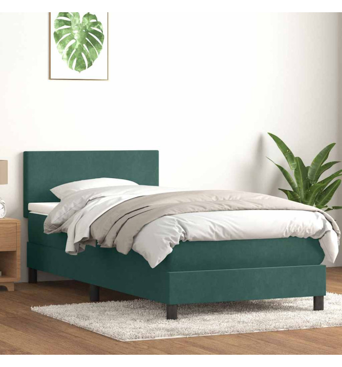 Sommier à lattes de lit et matelas vert foncé 90x210 cm velours | Mobilier & Déco