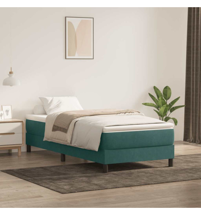 Sommier à lattes de lit et matelas vert foncé 90x210 cm velours | Mobilier & Déco