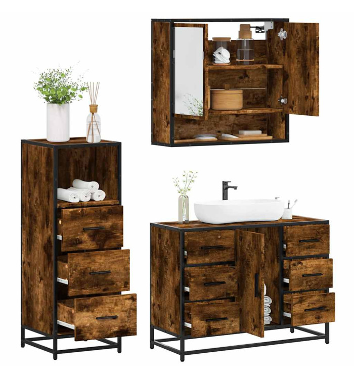 Ensemble de meubles de salle de bain 3 pcs Chêne fumé | Mobilier & Déco