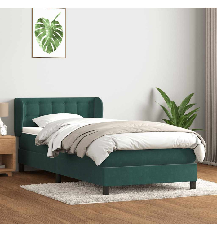 Sommier à lattes de lit et matelas vert foncé 90x210 cm velours | Mobilier & Déco