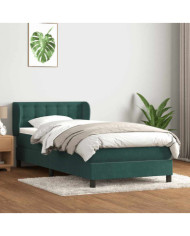 Sommier à lattes de lit et matelas vert foncé 90x210 cm velours | Mobilier & Déco