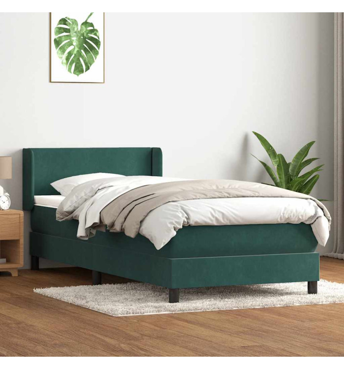 Sommier à lattes de lit et matelas vert foncé 90x210 cm velours | Mobilier & Déco