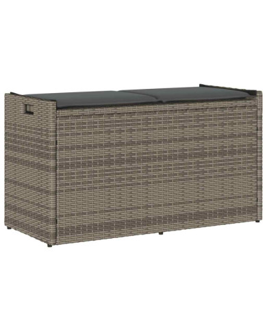 Banc de rangement extérieur coussin gris 100 cm résine tressée | Mobilier & Déco
